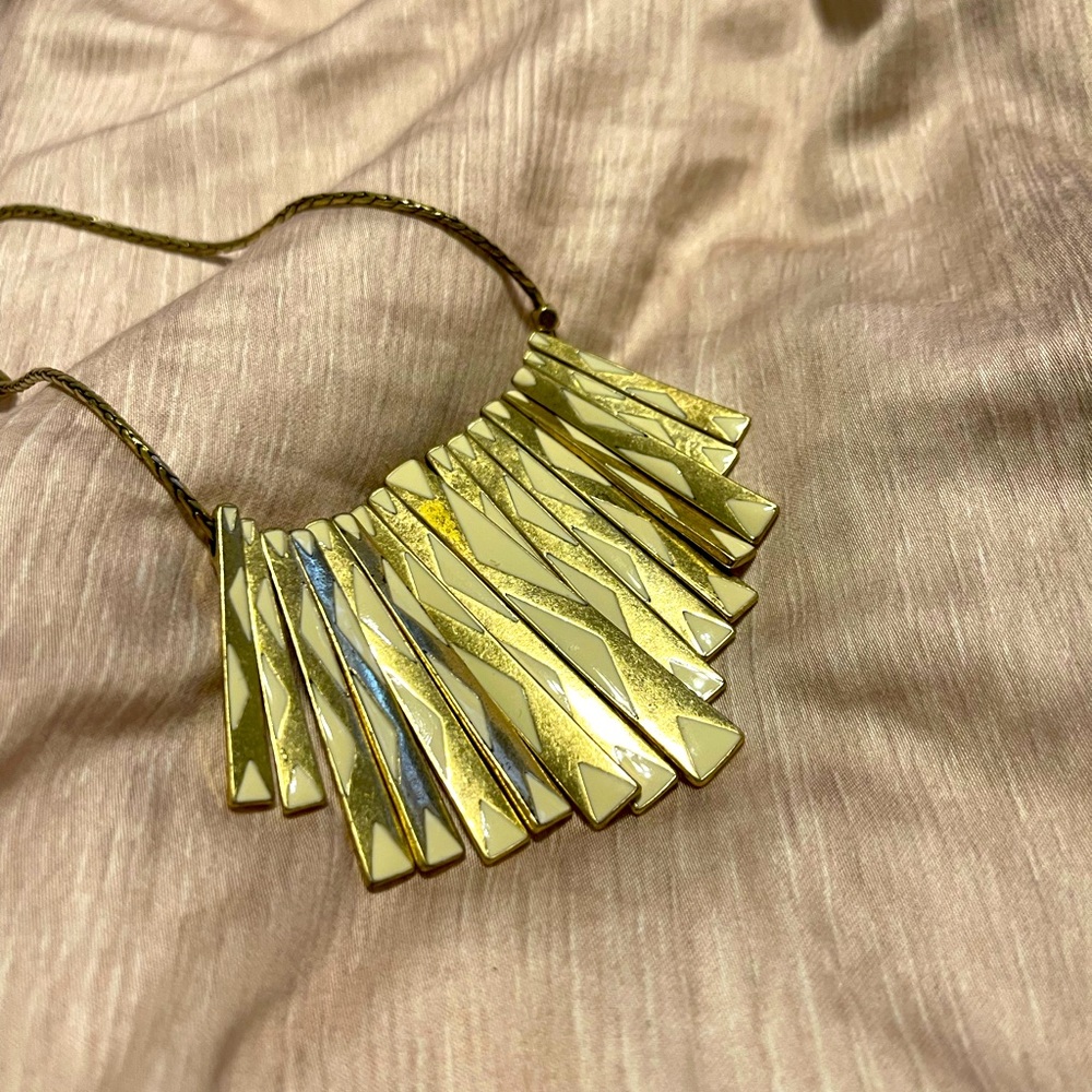 Lucky Brand Paddle Fan White Enamel Gold-T Adjustable Slide Chain Necklace